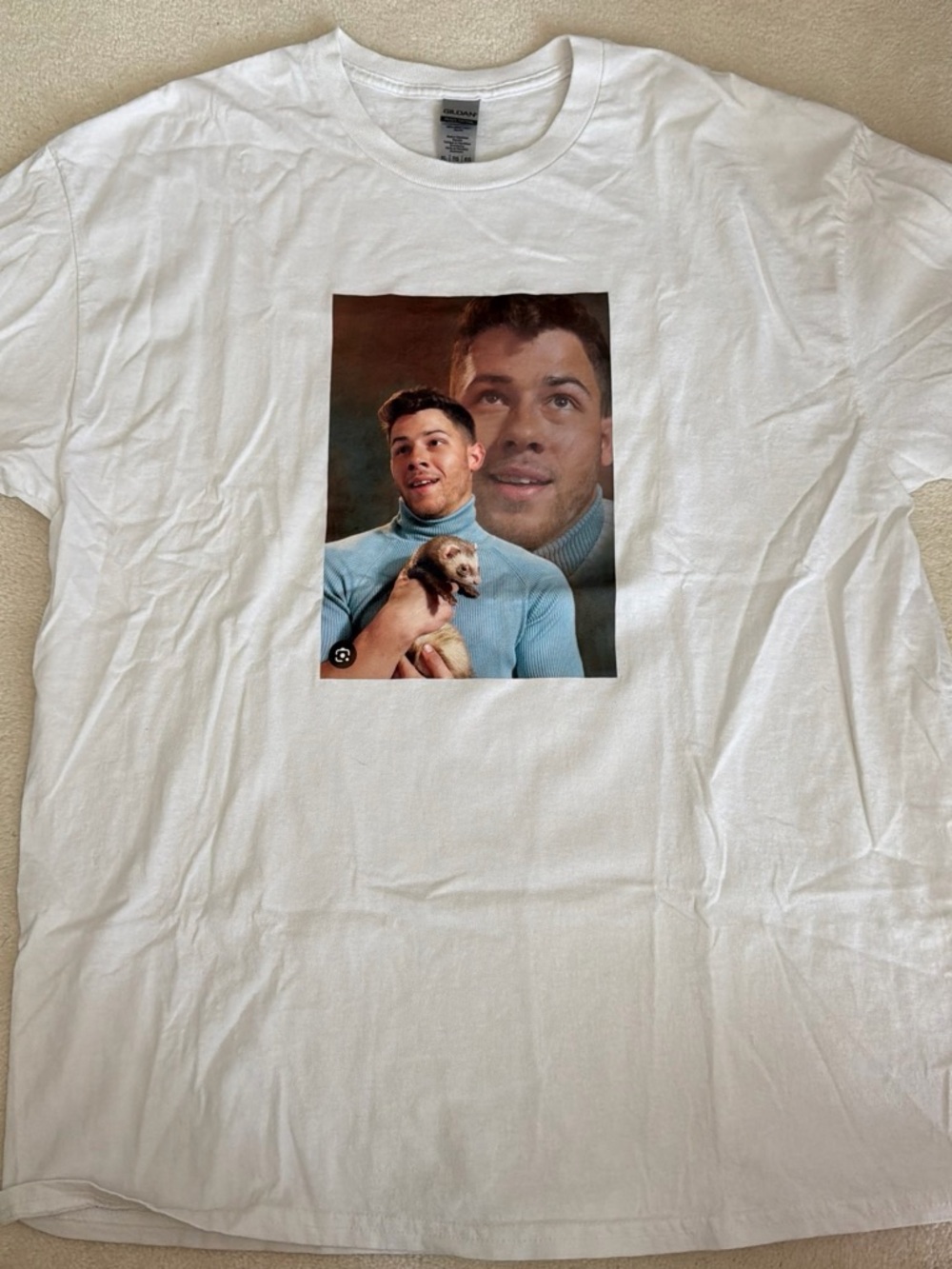 Gildan White Tee with Blue Graphic Portrait
